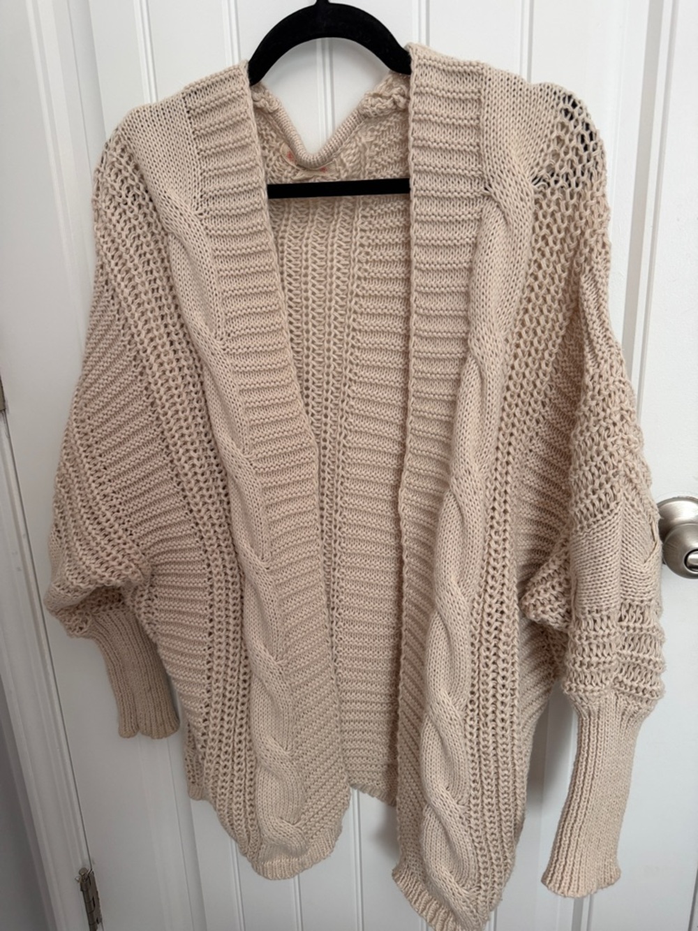 Beige Cable Knit Open-Front Women's Sweater Cardigan
